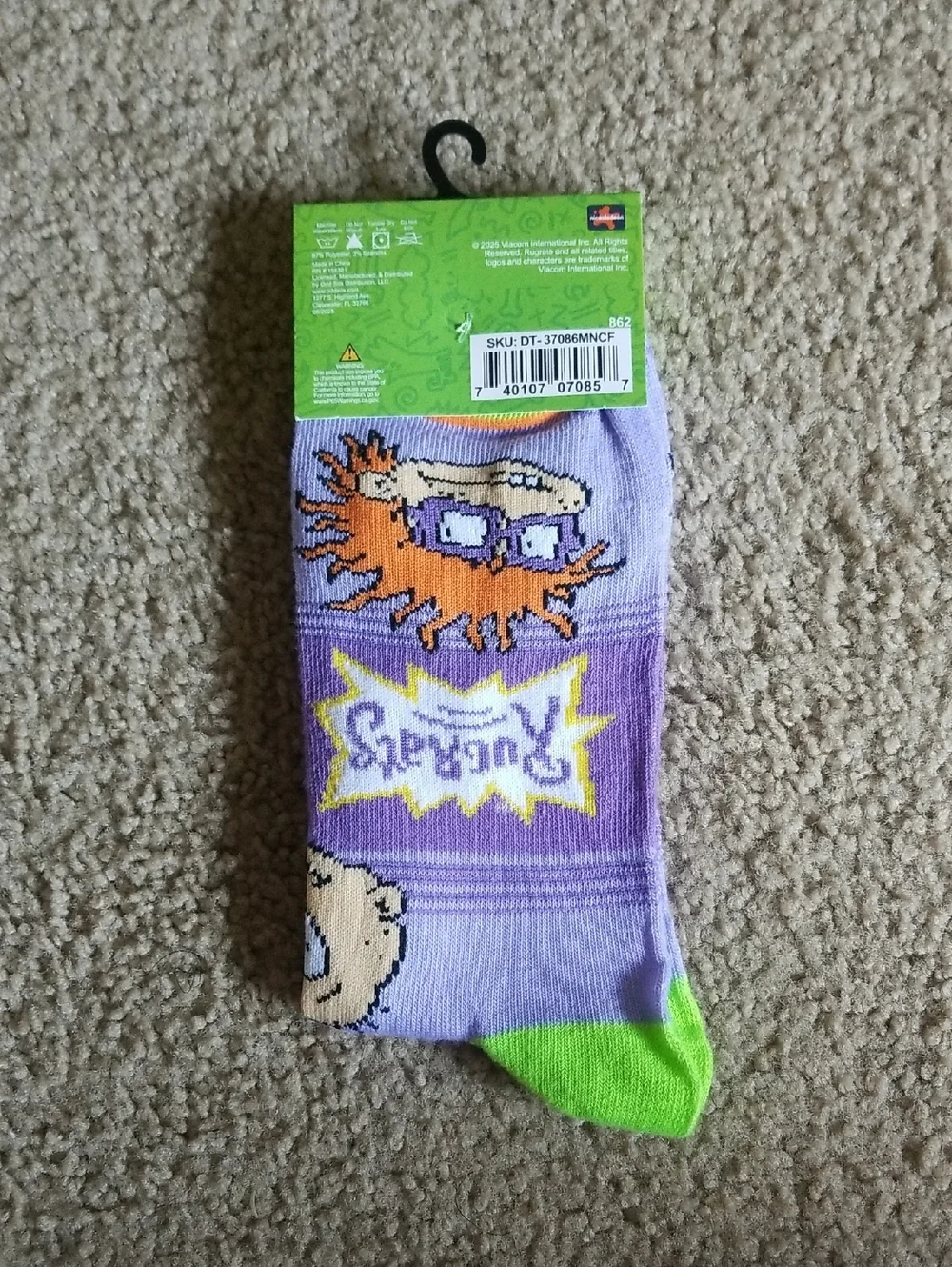 Nickelodeon Rugrats Purple & Green Crew Socks